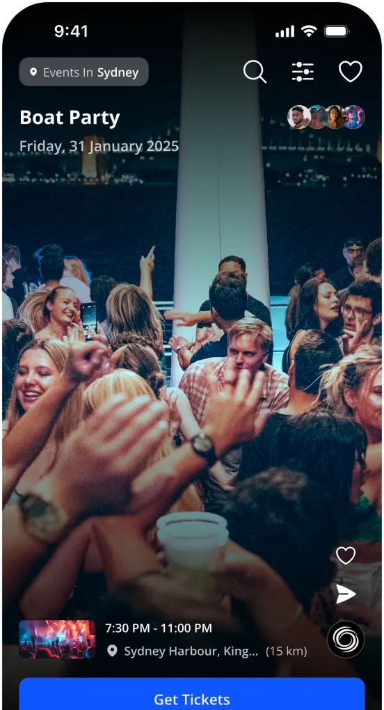 Image of phone screen showing a feed of events to attend